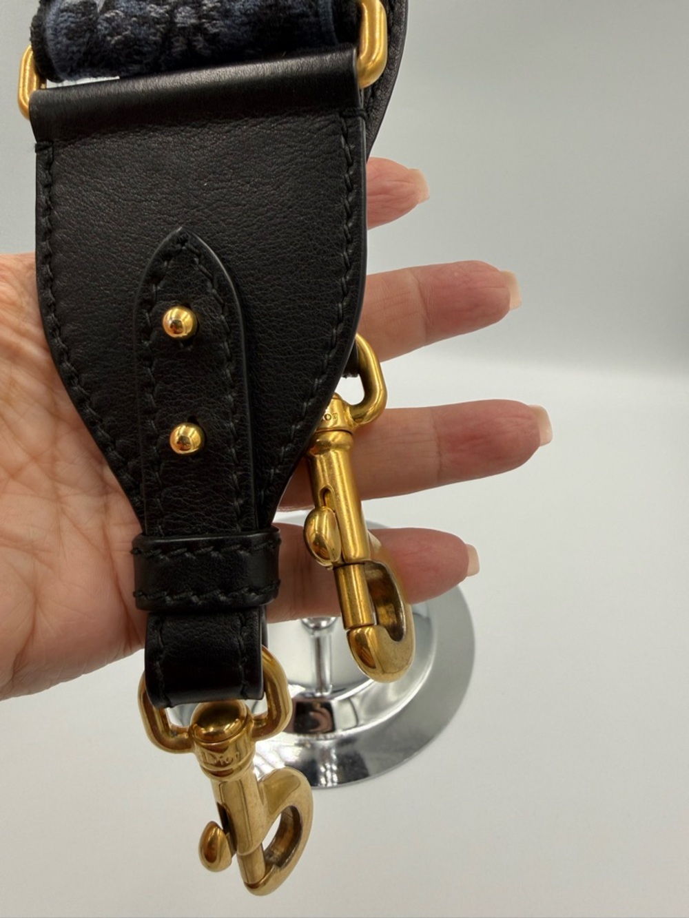Dior Navy Denim Tie Dyed Saddle Mini Bag with Gold D Charm and Strap - Picture 14 of 16